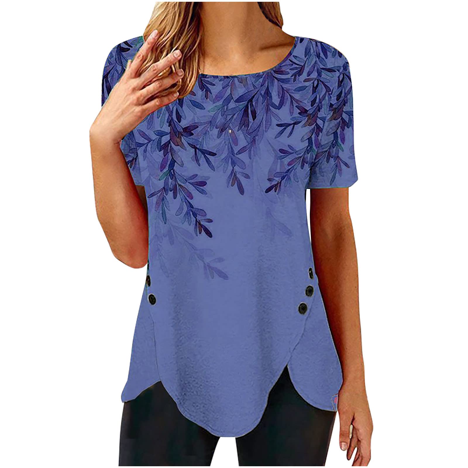 Women's Floral Print Short Sleeve Cotton Tops - Soft Crewneck Summer Shirts for Women | Casual Everyday Wear, Beach Outings & Date Nights