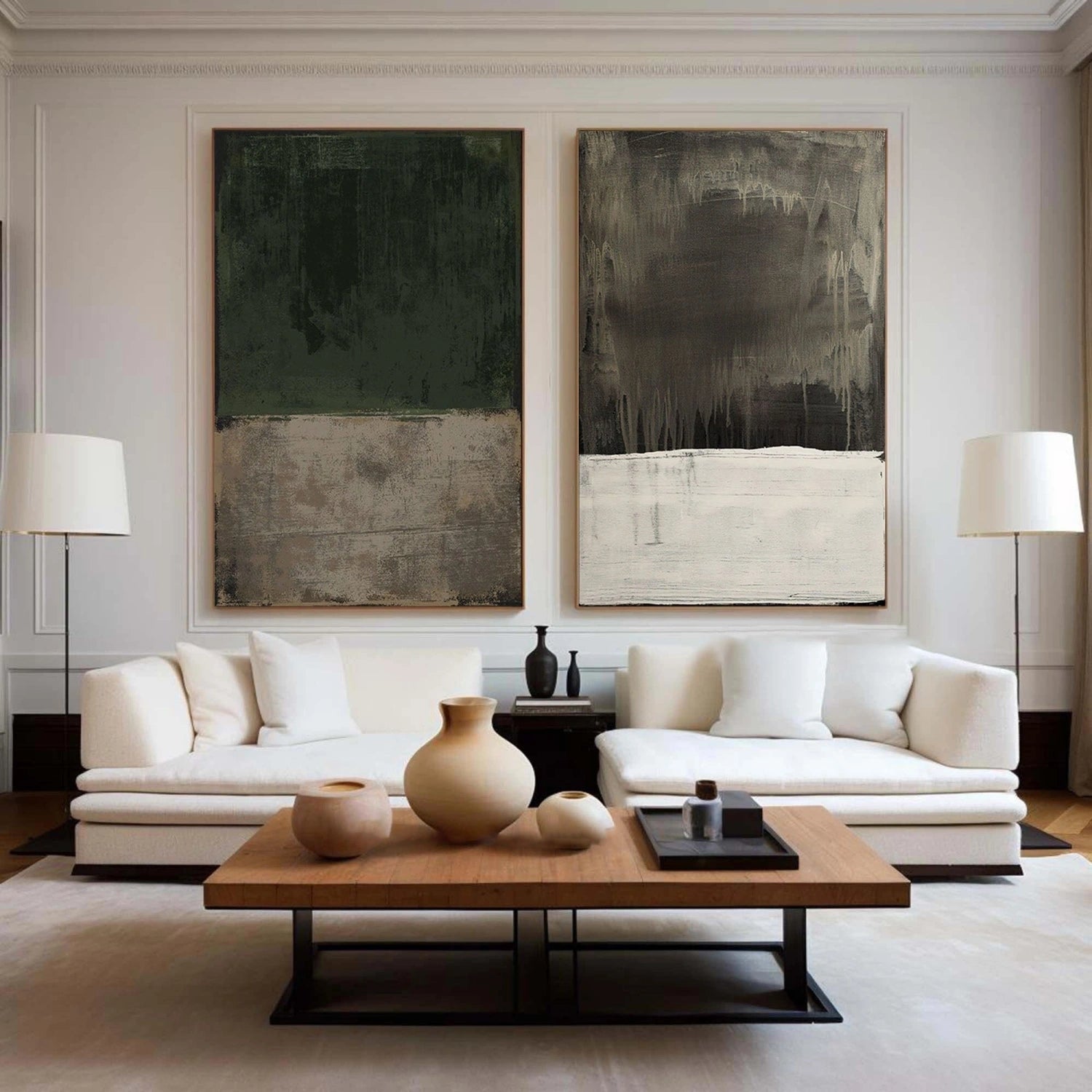 Abstract Tranquility Wall Art Set of 2 - Modern Minimalist Canvas Paintings for Living Room, Bedroom & Office Decor #WS255