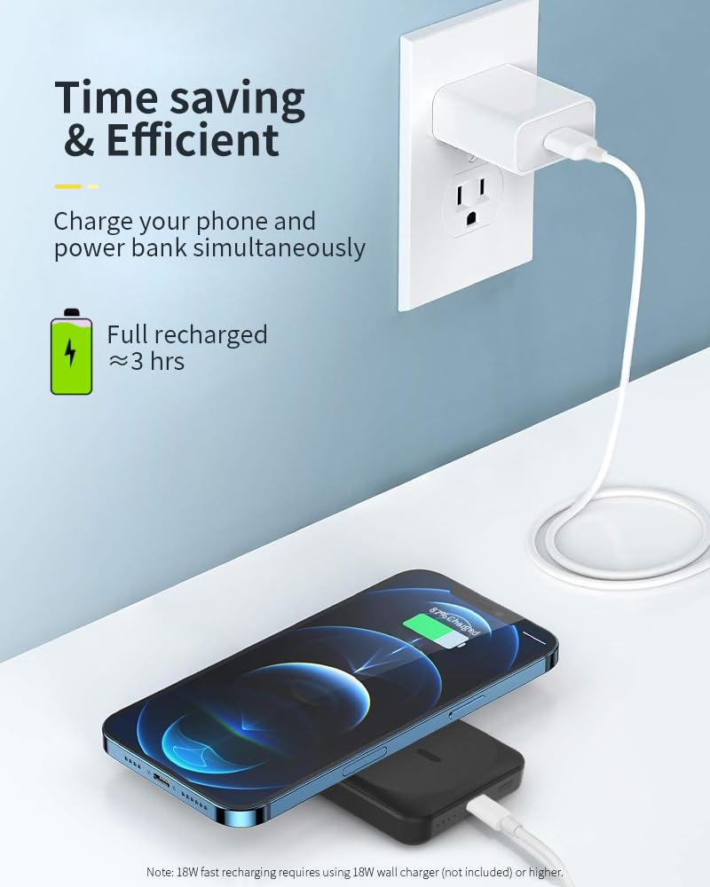 T-CORE 10000mAh Magnetic Wireless Power Bank - Ultra Slim Portable Charger with 20W Fast Charging & USB-C Cable | Compatible with iPhone 15/14/13/12 Series & MagSafe Cases (Black) | Perfect for Travel, Work & Outdoor Activities