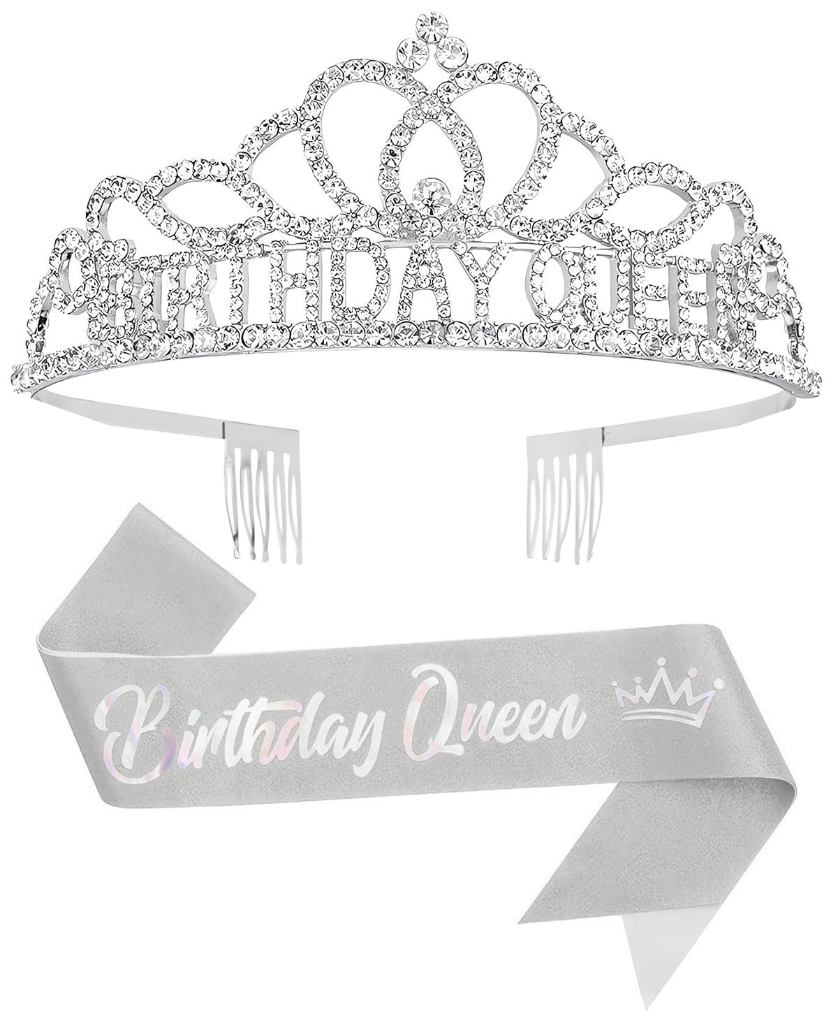 Sparkling Birthday Tiara Crown with Sash for Women - Elegant Birthday Queen Party Accessories - Perfect for Birthday Celebrations, Bachelorette Parties & Special Events