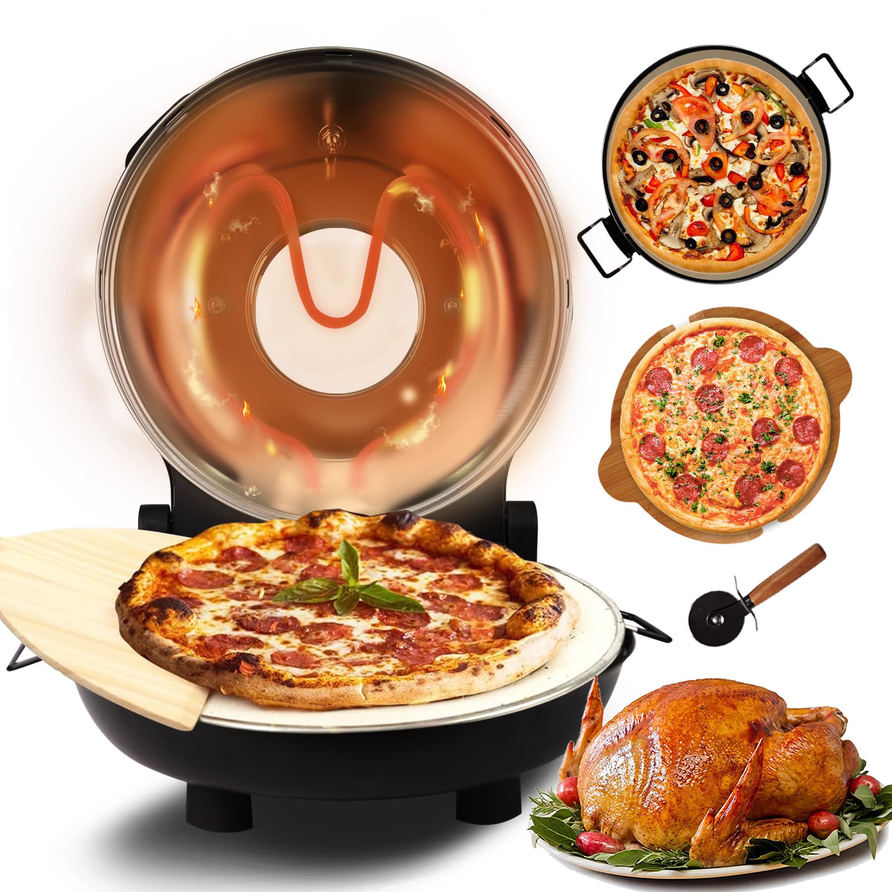 12 Inch Electric Pizza Oven Indoor - 1200W Portable Countertop Pizza Maker with Viewing Window, Heats Up to 800°F - Perfect for Home, Dorm, RV & Small Spaces - Make Restaurant-Quality Pizzas, Flatbreads & More