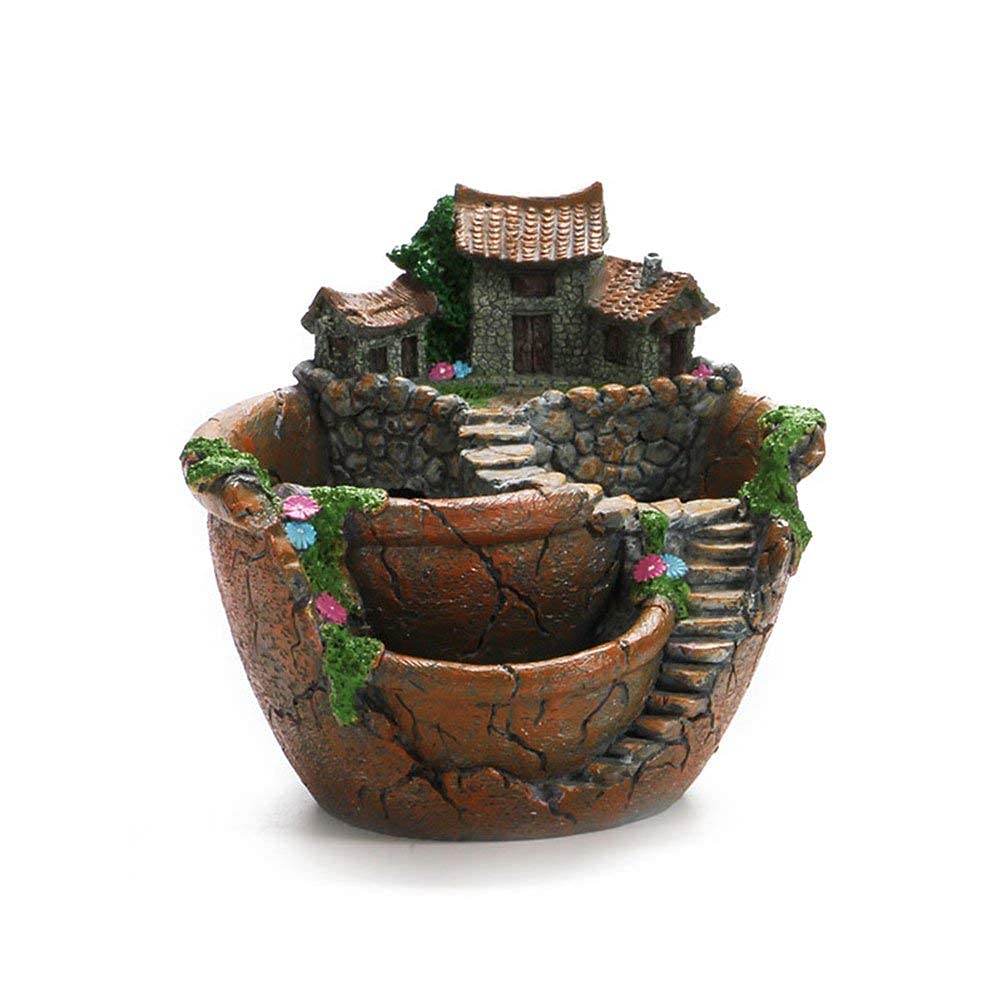 Sweet House Fairy Garden Planter Pot - Orange Flower Plant Pots for Indoor & Outdoor Decor - Perfect for Succulents, Herbs & Small Plants