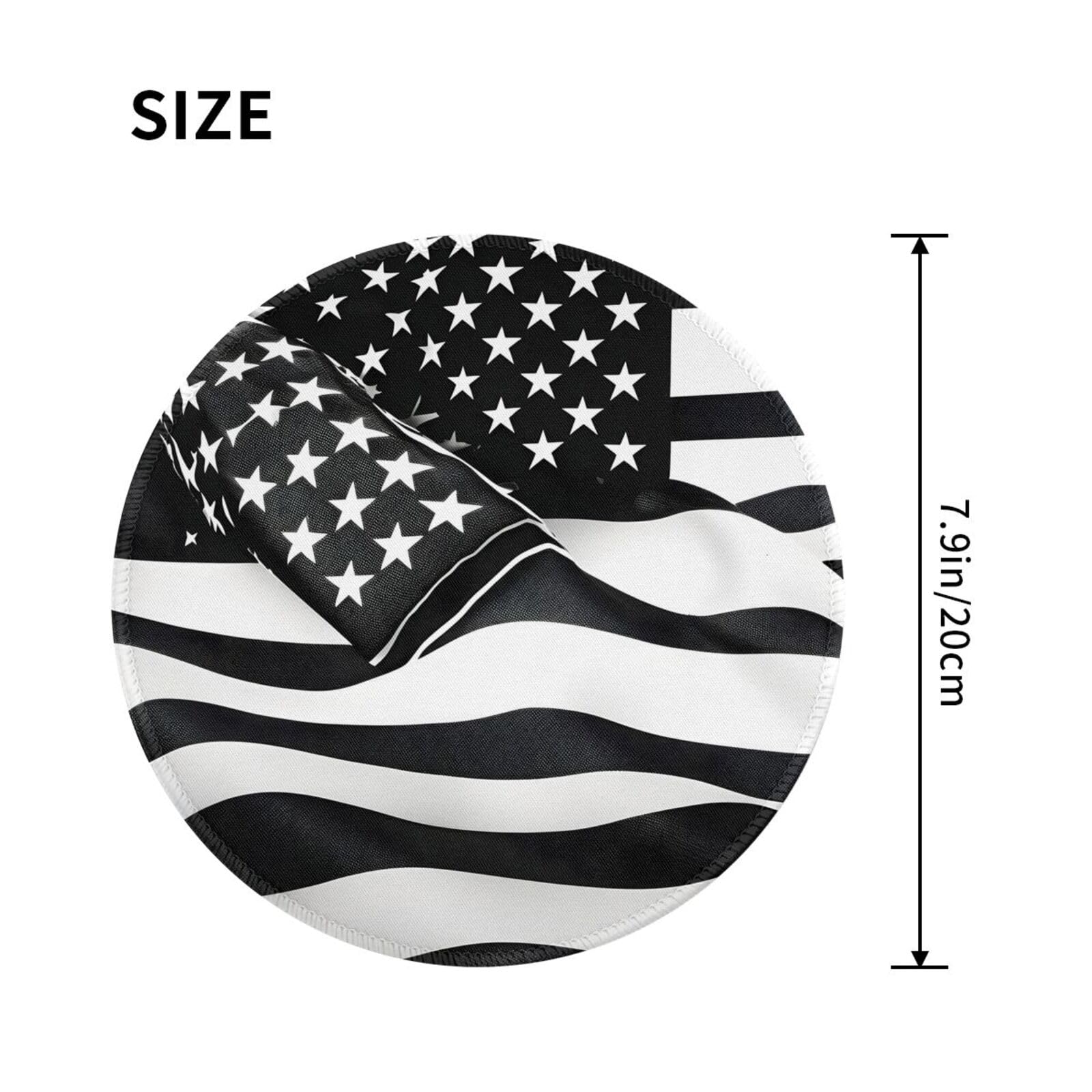 Black and White American Flag Round Mouse Pad - 8 Inch Non-Slip Gaming Mousepad for PC & Laptop - Durable Desk Accessory for Office, Home & Gaming Setup