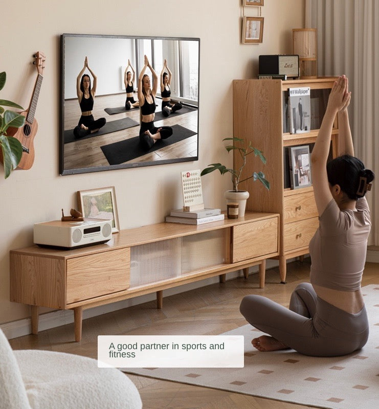 Modern Oak Solid Wood TV Stand with Storage - Stylish Entertainment Center for Living Room, Bedroom & Home Theater