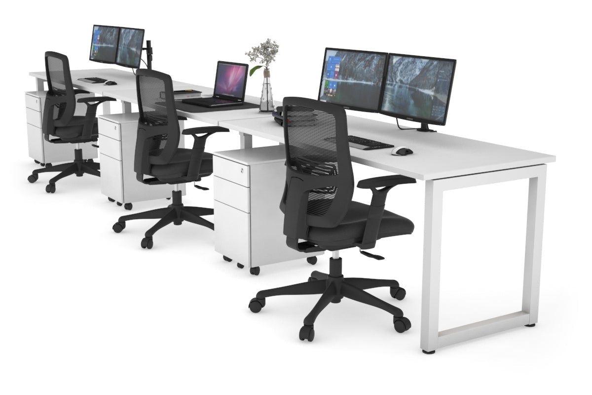 Quadro Loop Legs 3-Person Office Workstation - 1200L x 700W Dimensions - Ideal for Collaborative Workspaces & Modern Offices