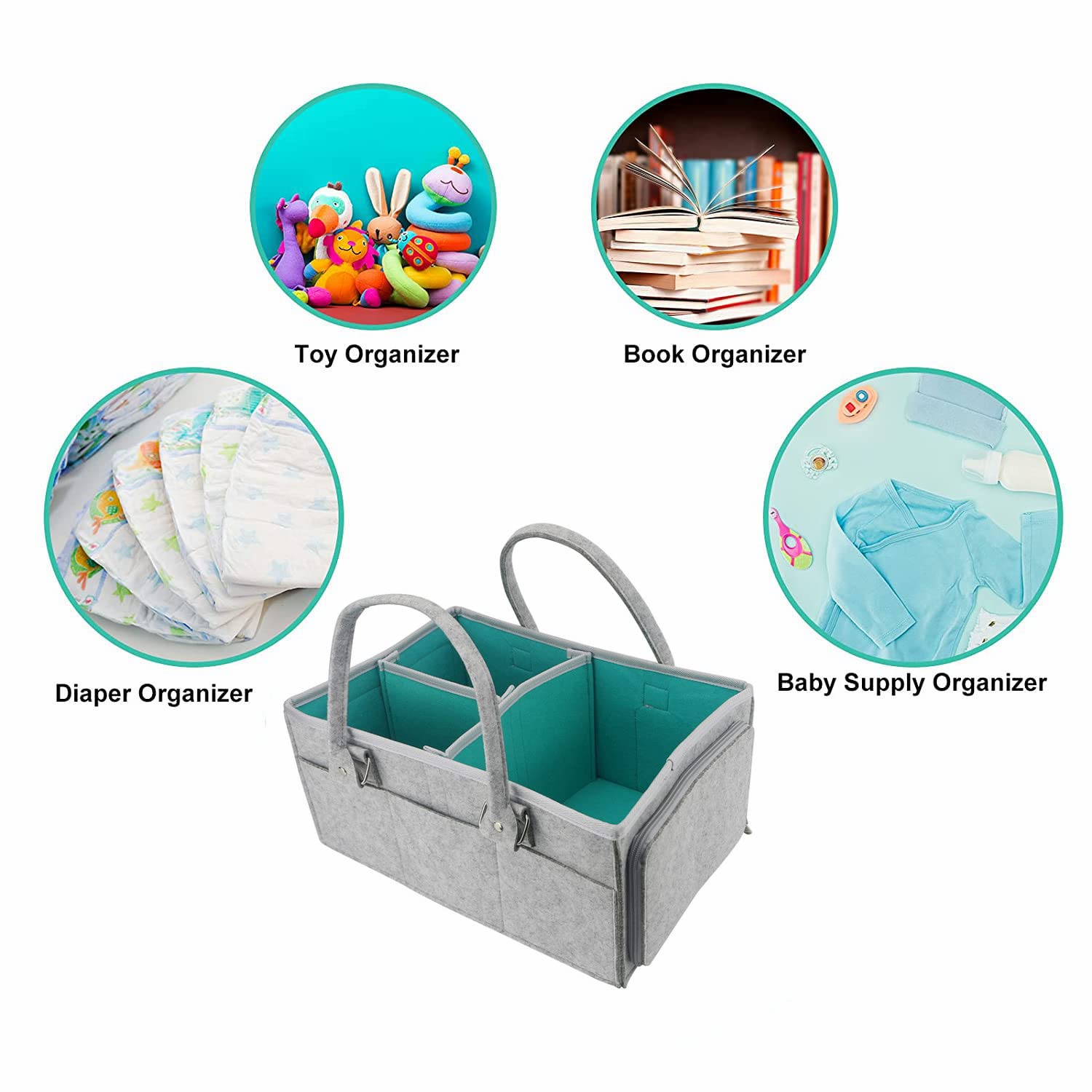 Soft Felt Baby Diaper Caddy Organizer with Multiple Pockets - Portable Nursery Storage Basket for Diapers, Wipes & Baby Essentials - Perfect for Nursery, Changing Table & On-the-Go Parenting