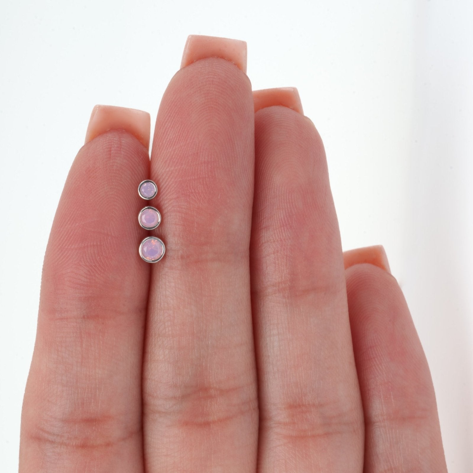 14K White Gold Round Pink Opal Flat Back Stud Earrings - Bezel Set Gemstone Jewelry for Women, Gift for Her, Birthday, Anniversary, Valentine's Day