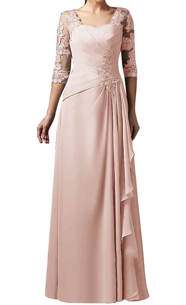 Elegant Long Sleeve Chiffon Mother of The Bride Dress with Lace Details - Formal Evening Gown for Wedding Guest, Special Occasions & Holiday Parties