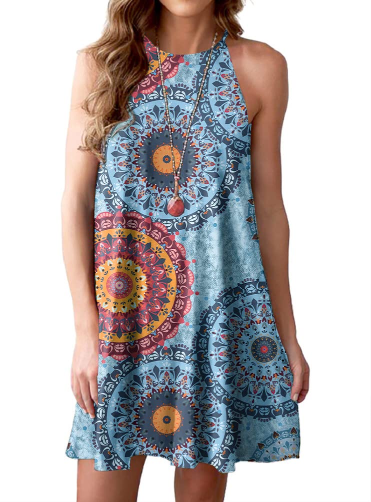 Feiersi Women's Floral Summer Sundress - Sleeveless Beach Tshirt Dress, Casual Loose Tank Dress for Vacation, Pool Party & Outdoor Activities