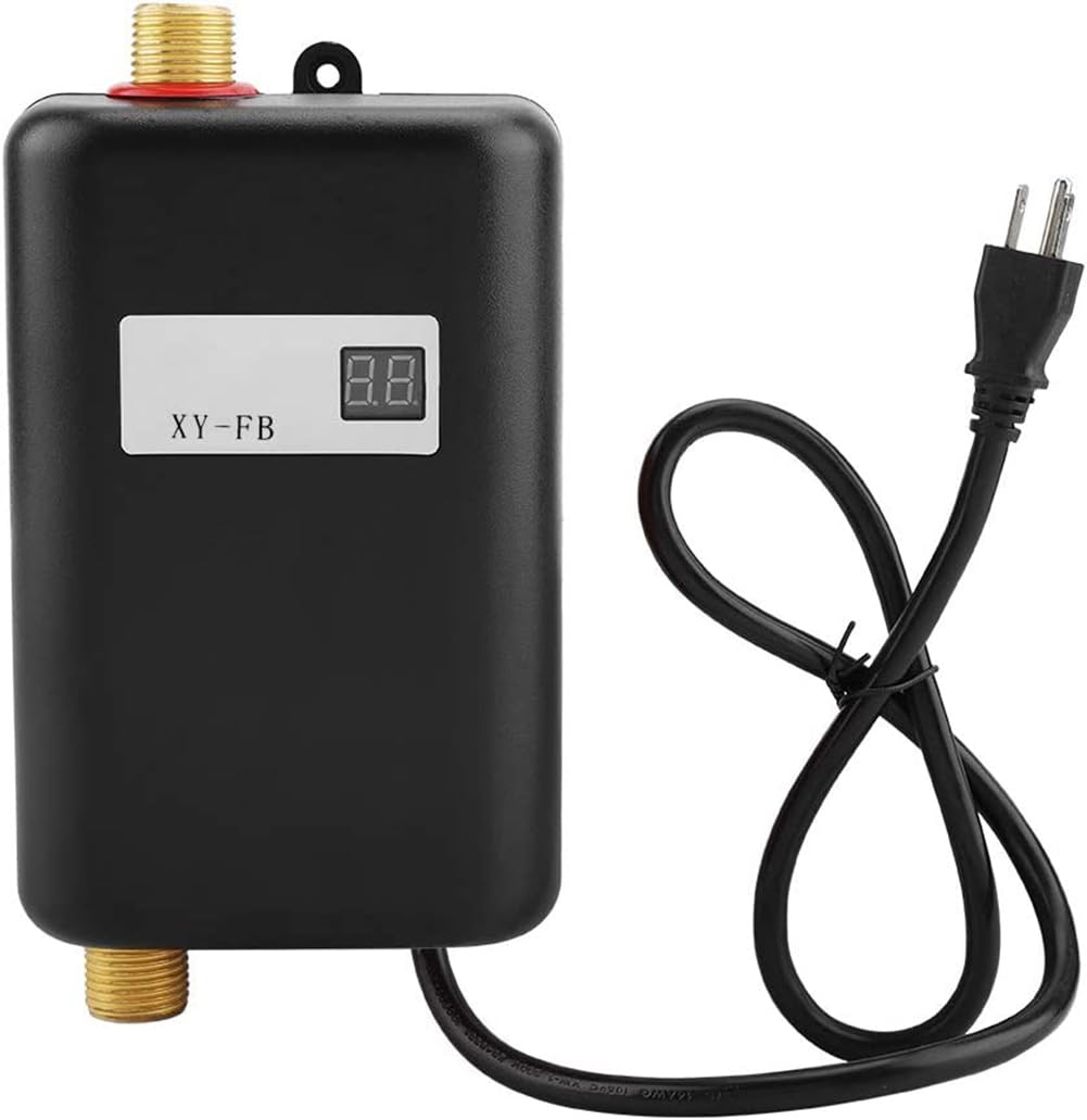 Krisy 110V 3000W Mini Electric Tankless Water Heater - Instant Hot Water for Bathroom, Kitchen & Washing - Energy Efficient, Compact Design with US Plug (Black) - Perfect for Small Homes, Apartments & RV Use