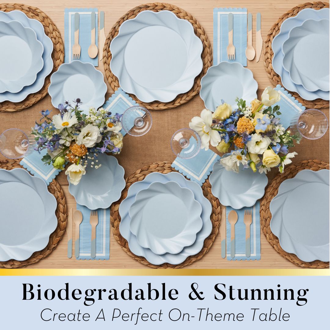 Simply Eco-Friendly Dinner Plates - Set of 8, Sky Blue | Biodegradable & Sustainable Tableware for Everyday Meals, Parties & Picnics
