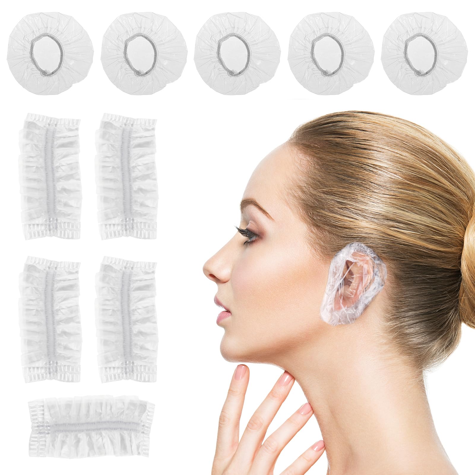 200 Pack Clear Disposable Waterproof Ear Covers for Shower, Hair Dye & Bath - 5.5 Inch Plastic Ear Protection for Swimming, Spa & Daily Hygiene Care