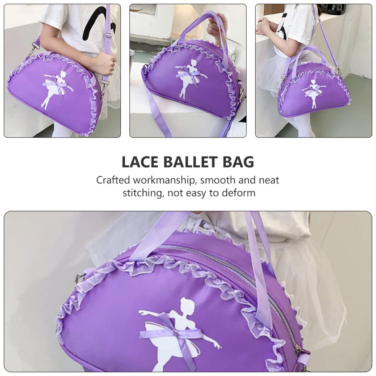 BESPORTBLE 3-Piece Small Black Fluffy Dance Bag Set - Fashionable Gym Storage Bags with Purple Oxford Cloth - Perfect for Dance Classes, Gym Workouts & Travel Accessories