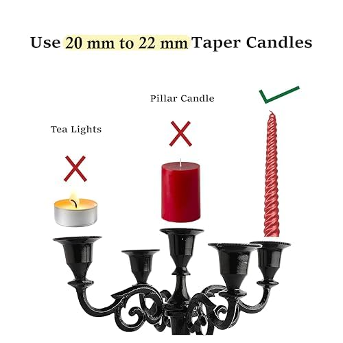 5-Arm Black Glossy Candelabra Taper Candle Holders - Elegant Table Centerpiece for Indoor Decor, Kitchen, Dining Room & Wedding Decorations - Perfect for Romantic Dinners, Holiday Tablescapes & Home Decor