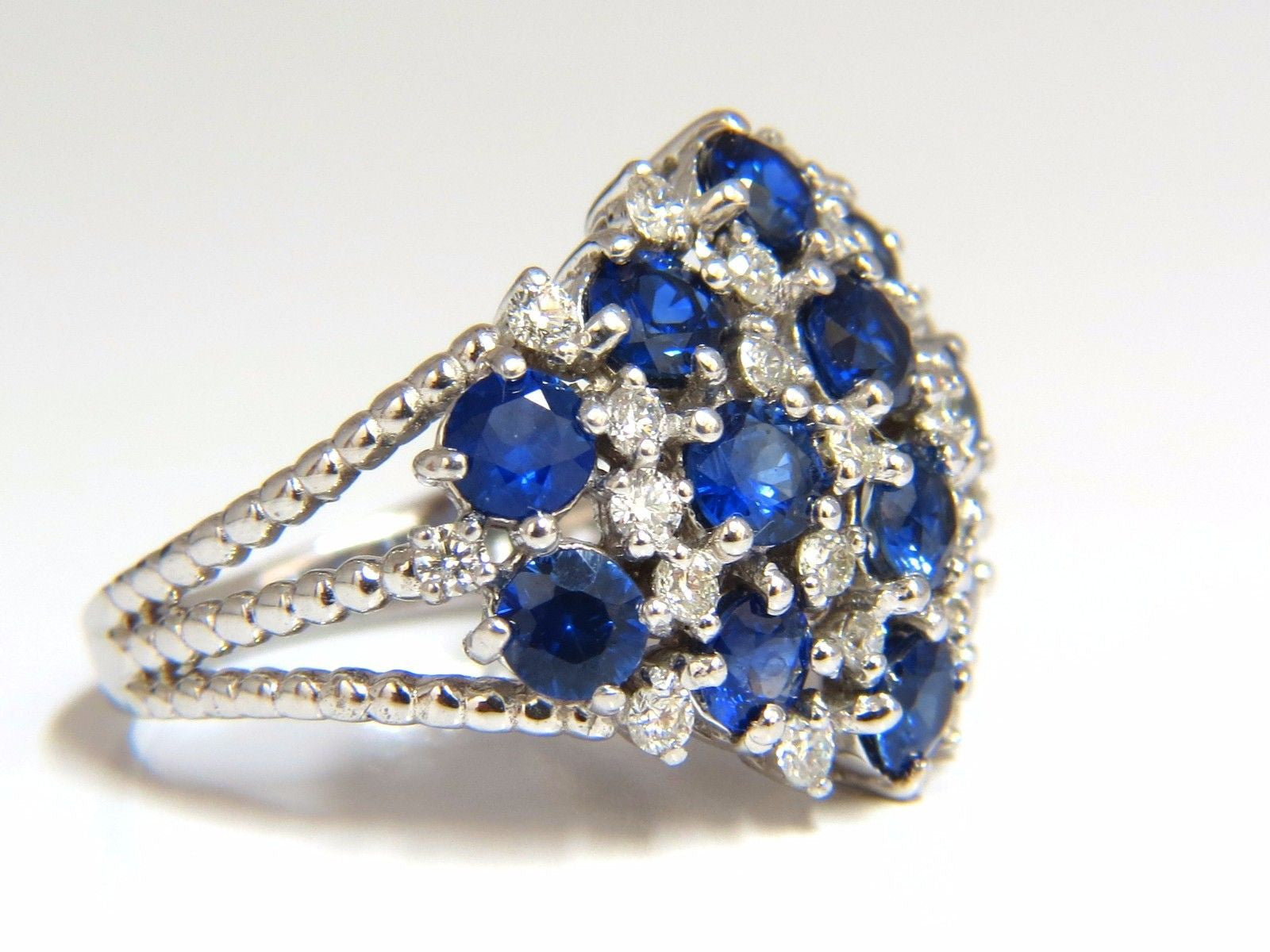 3.60ct Natural Blue Sapphire & Diamond Cocktail Ring in 14K Gold - Elegant Dome Split Shank Design for Evening Parties, Weddings & Special Occasions