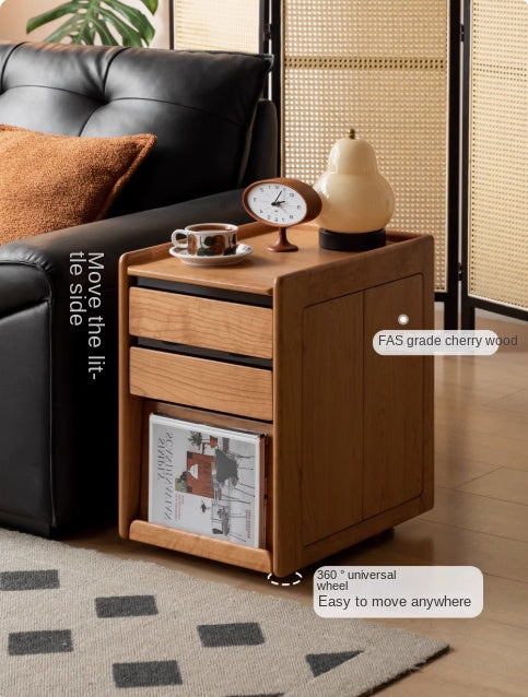 Solid Wood Mobile Nightstand - Oak, Cherry, Black Walnut - Perfect for Bedroom, Living Room & Small Spaces