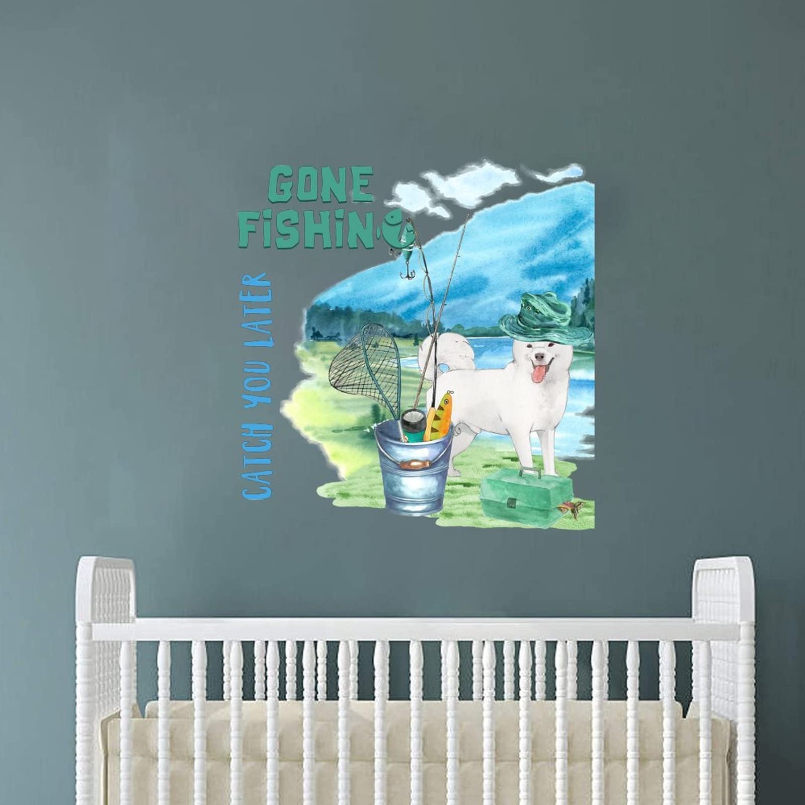 Funny Gone Fishing Vinyl Wall Decals - 22 Inch Catch You Later Sticker for Dog Lovers, Beach & Lake Themed Home Decor - Perfect for Living Room, Family Room & Mother's Day Gifts (Waterproof, Easy to Apply)
