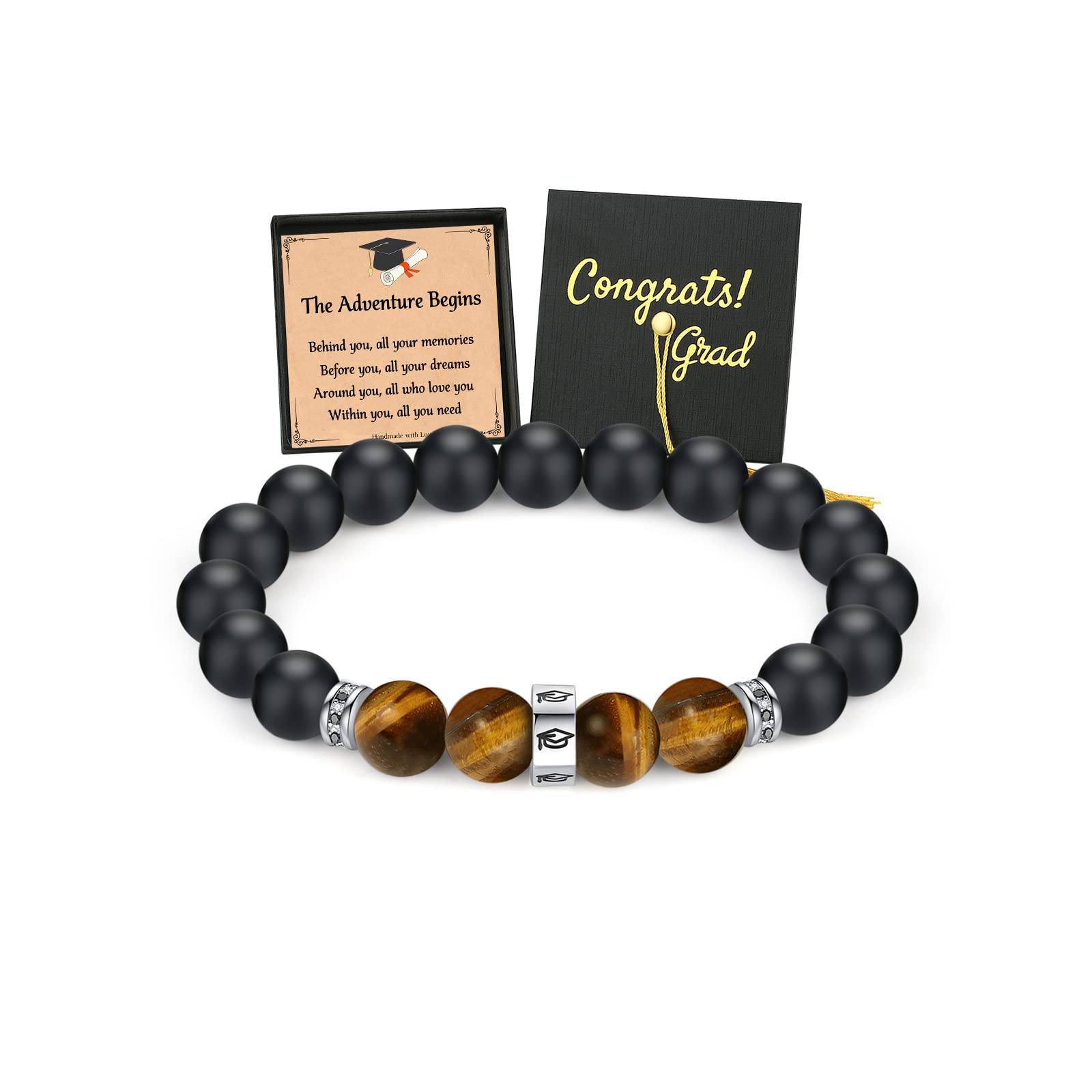 TONY & SANDY Tiger Eye Bead Bracelet for Men - Cool Graduation Gift for Him, Son, Grandson, Nephew - Perfect for College, High School & 5th/8th Grade Graduations - Stylish Accessory for Daily Wear & Special Occasions