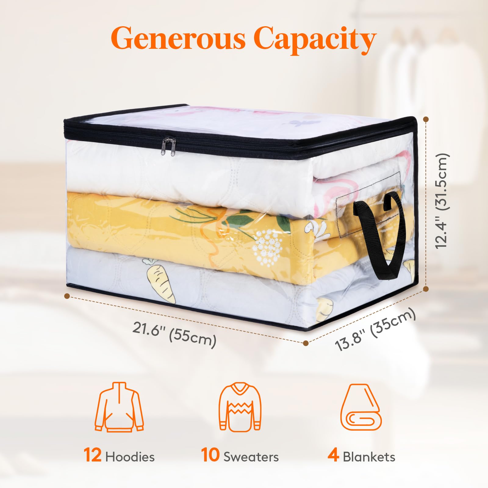 Lifewit 6 Pack Clear Clothes Storage Bags - 60L Plastic Blanket Vinyl Foldable Moving Bags with Zipper | Space-Saving Closet Organizers & Storage Containers for Bedding, Duvet, Pillow | Perfect for Home Organization, Moving & Seasonal Storage