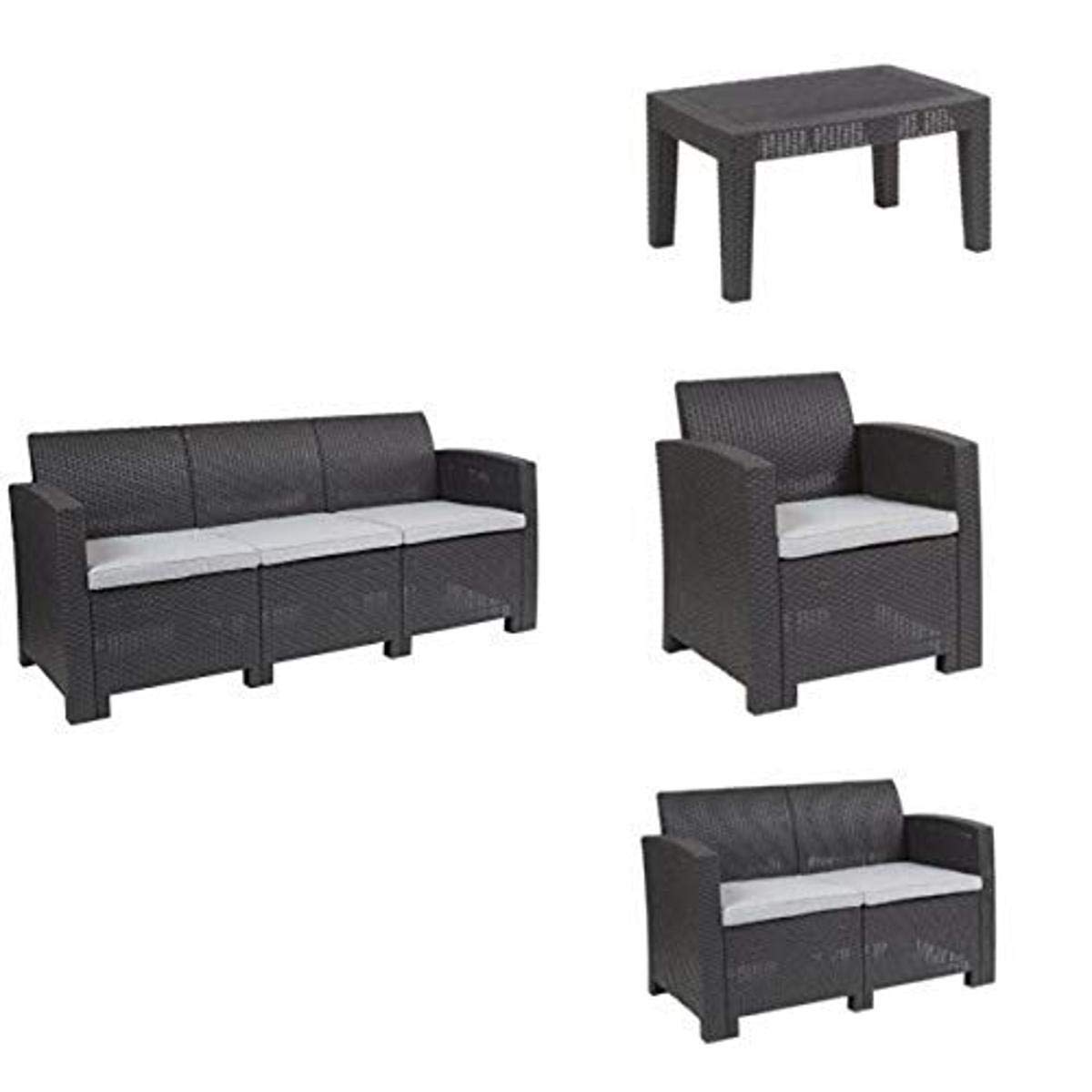 Flash Furniture 4-Piece Outdoor Patio Set - Dark Gray Faux Rattan Chairs, Loveseat, Sofa & Coffee Table | Perfect for Garden, Poolside & Backyard Relaxation