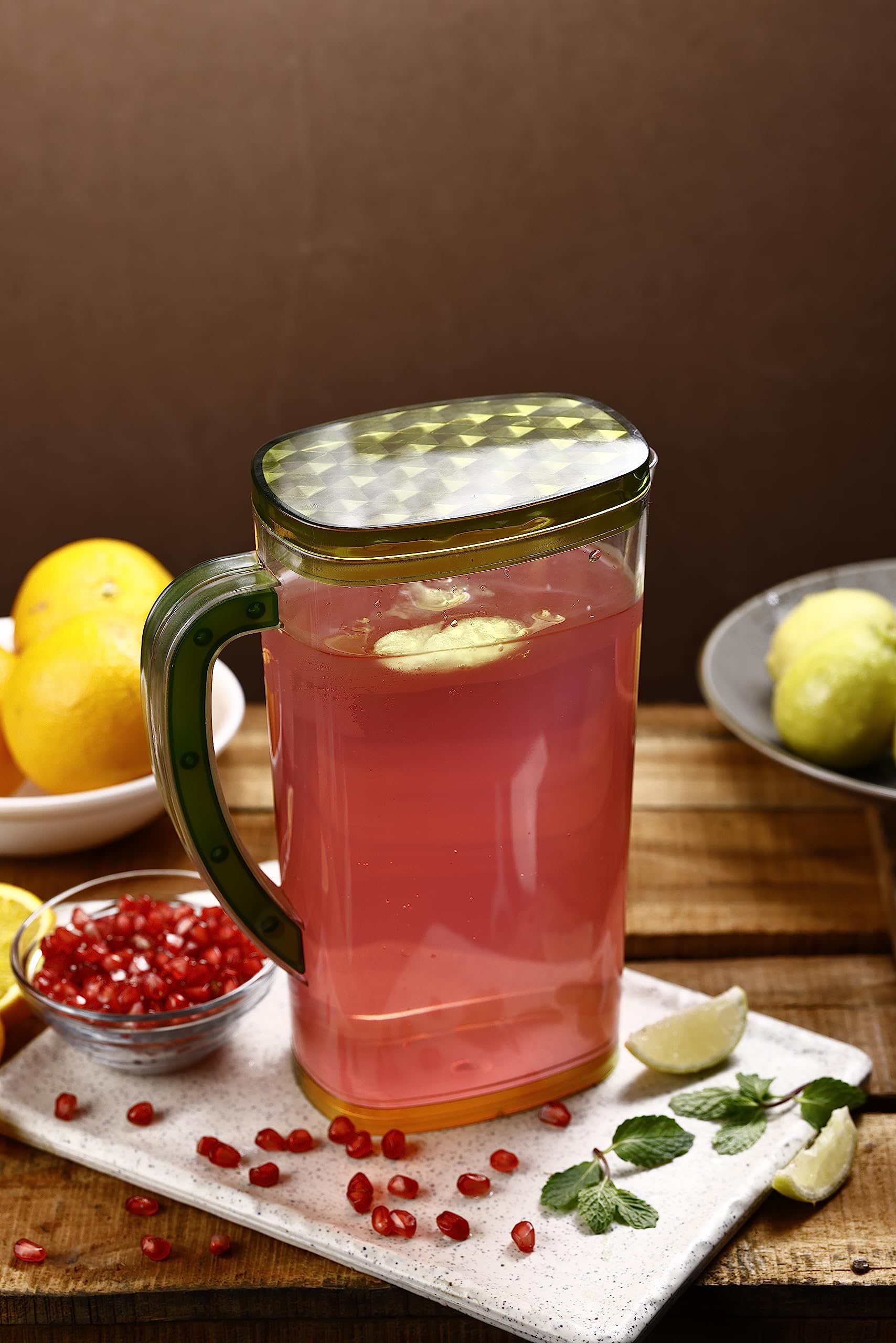 Premium Ganesh Plastic Pitcher with Lid - 54oz BPA-Free Jug for Serving Iced Tea, Juice, Cocktails & Beverages | Durable Dining Table Drink Dispenser for Parties, Restaurants & Home Use (Color May Vary)
