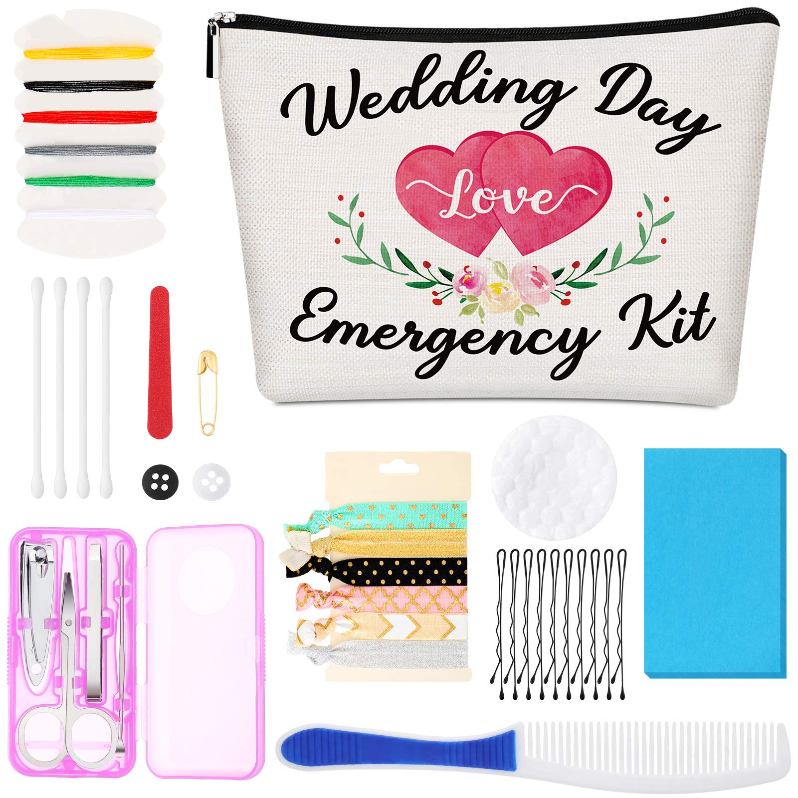 Floral Wedding Emergency Kit - Bride Survival Kit with Makeup Bag, Essential Wedding Day Supplies for Brides - Perfect Bridal Shower Gift & Engagement Present (Classic Series) - Ideal for Last-Minute Wedding Prep, Bridal Emergencies & Destination Weddings