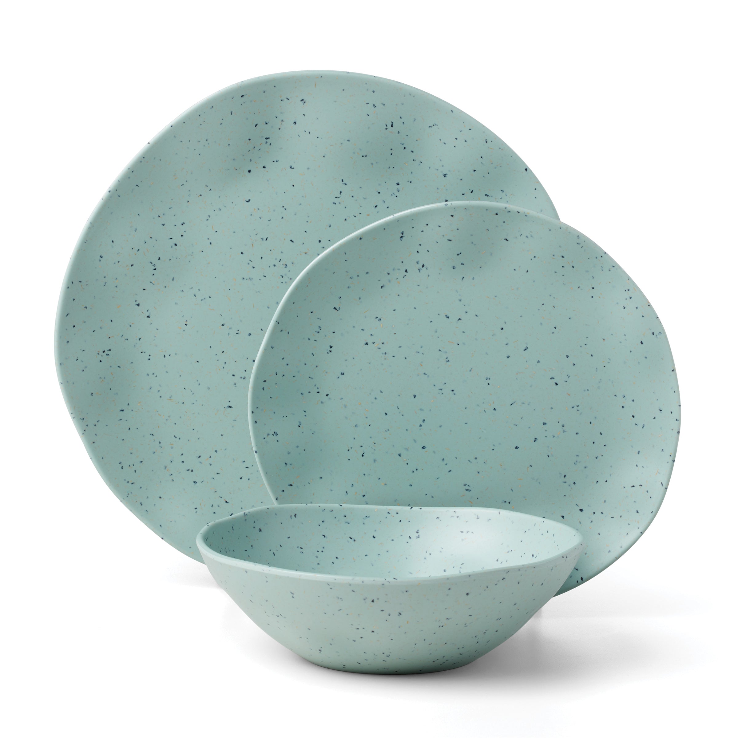 Stylish Terrazzo Melamine 12-Piece Dinnerware Set in Mint - Durable & Lightweight for Outdoor Dining, Picnics, and Everyday Use