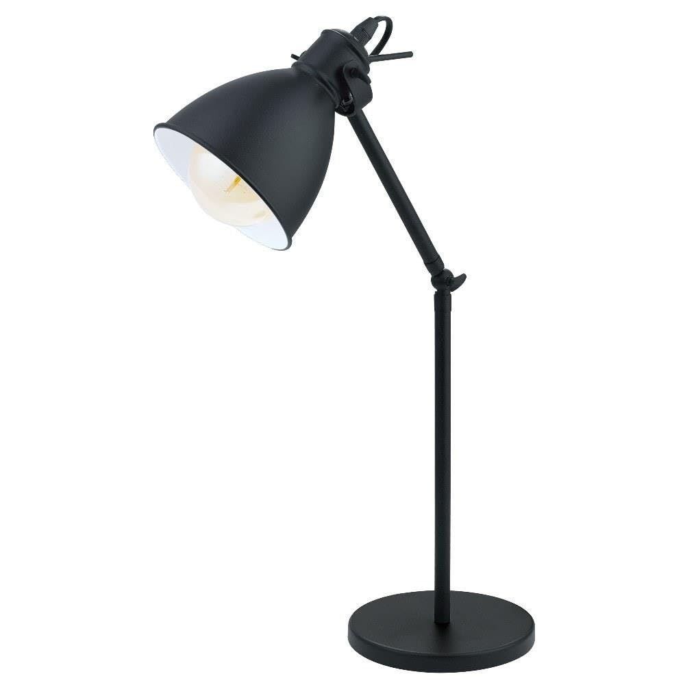 EGLO Priddy 1-Light Adjustable Desk Lamp - Black Finish with White Linen Shade - Modern Study Lamp for Office, Bedroom, or Reading Nook - Energy Efficient LED Desk Light