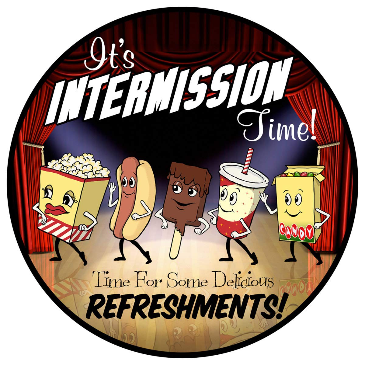 24-inch Round Wall Decal for Home Theater | Intermission Time Snacks Decor | Perfect for Movie Nights & Game Room Decorations