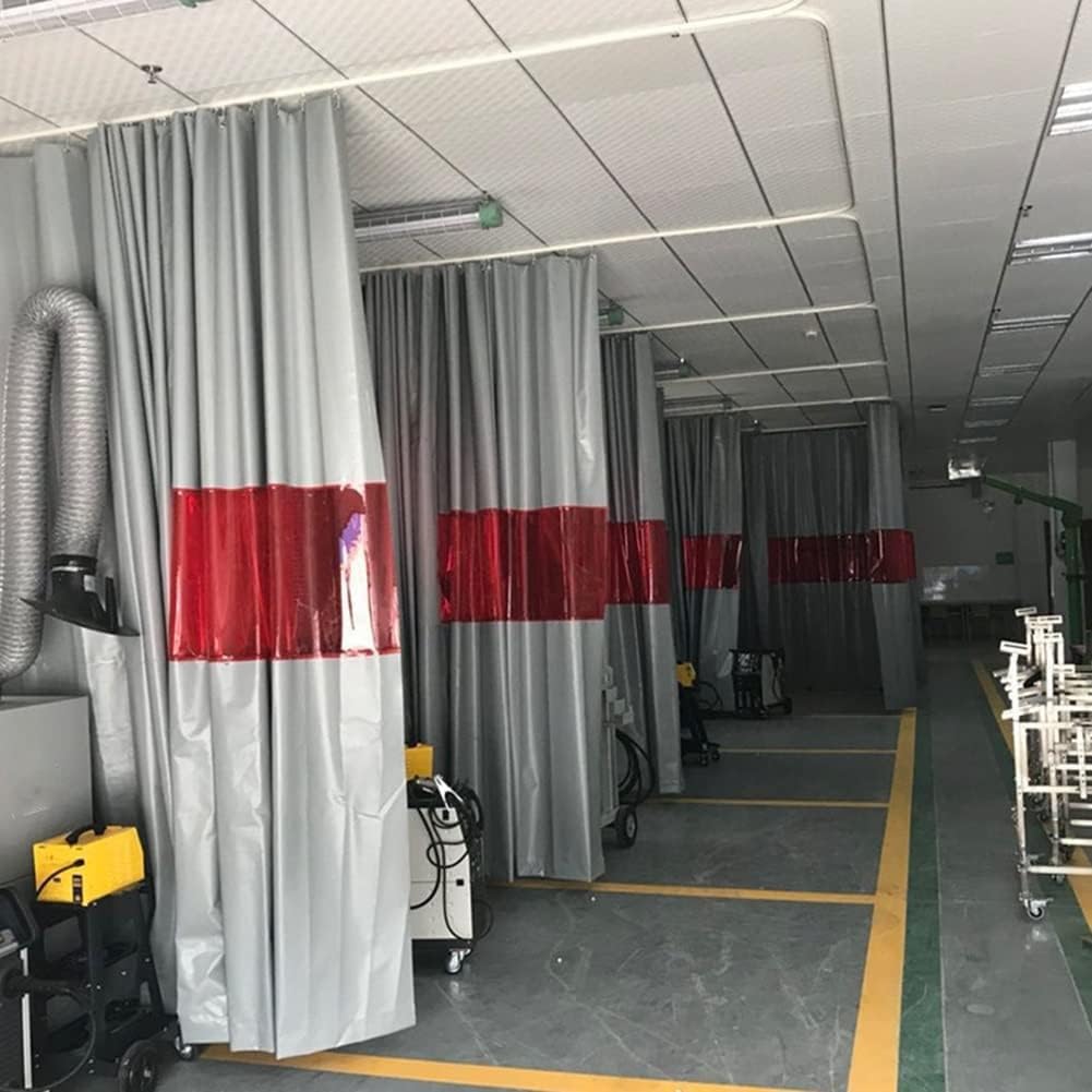 Fireproof Welding Screens with Red Transparent View Window - 3x2.5m Flame Retardant Welding Curtain for Workshop & Warehouse Safety - 20mils Industrial Fire Blanket (Gray) - Ideal for Metal Fabrication, Construction Sites and Hazardous Work Area Division