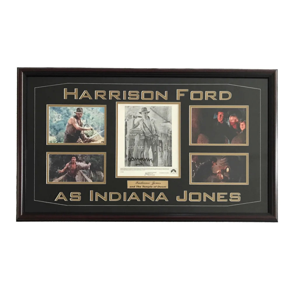 Harrison Ford Autographed Indiana Jones Temple of Doom Framed Collage with COA & JSA Certificate - Perfect for Movie Memorabilia Collectors & Star Wars Fans Display