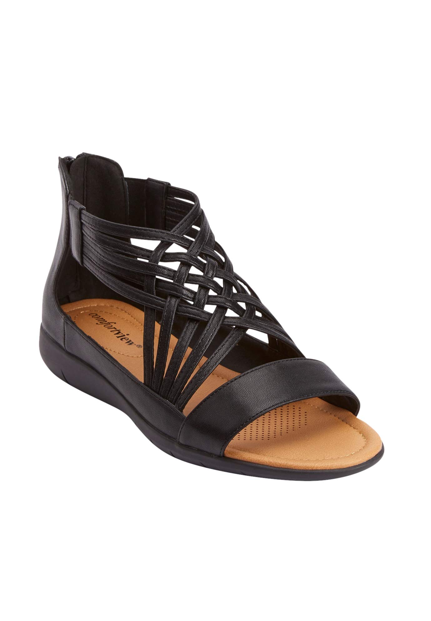 Comfortview Women's Wide Width Alicia Sandal - Comfortable Wide Fit Casual Sandals for Walking, Travel & Summer Outfits