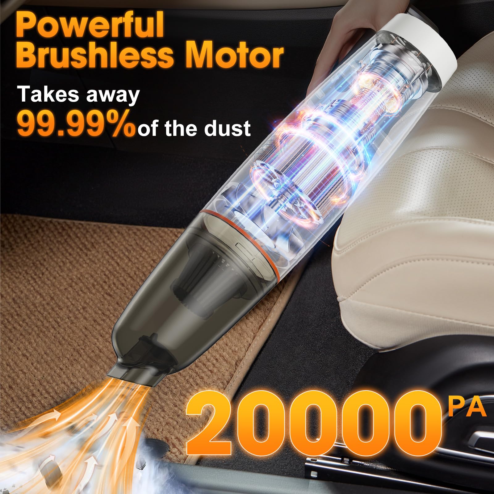 Portable Cordless Handheld Vacuum Cleaner - 20000PA Strong Suction, Rechargeable Mini Dust Buster for Car, Home & Office - Perfect for Cleaning Car Interiors, Keyboards, Sofas and Small Spaces