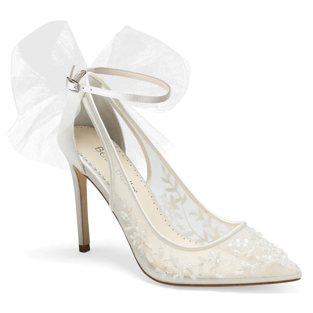 Edna Floral and Tulle Bow Pump - Elegant Women's Dress Shoes for Weddings, Parties & Special Occasions