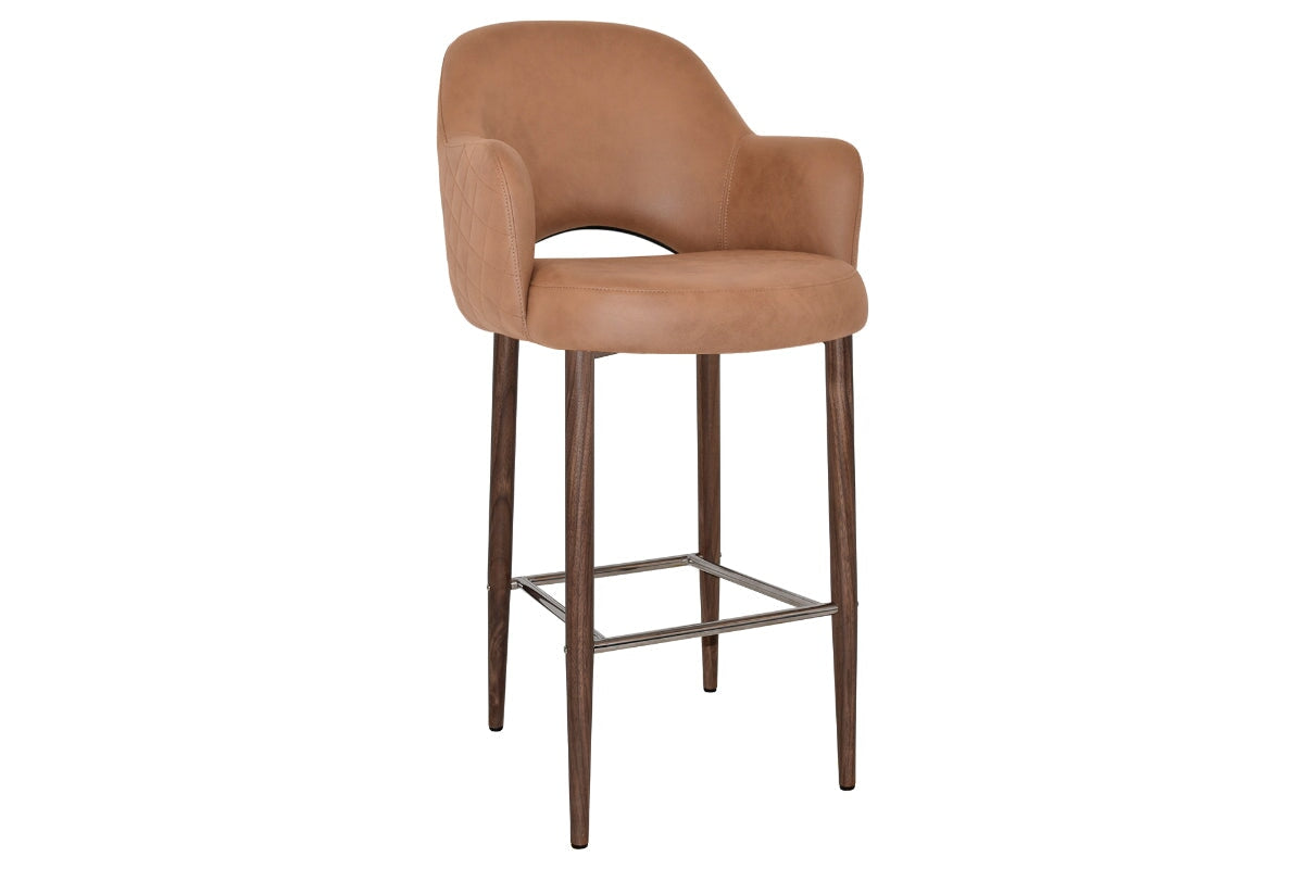 EZ Hospitality Avalon Stool with Arms - Light Walnut Finish - 29.5 Inch Seat Height - Perfect for Bars, Restaurants, and Home Kitchen Countertops