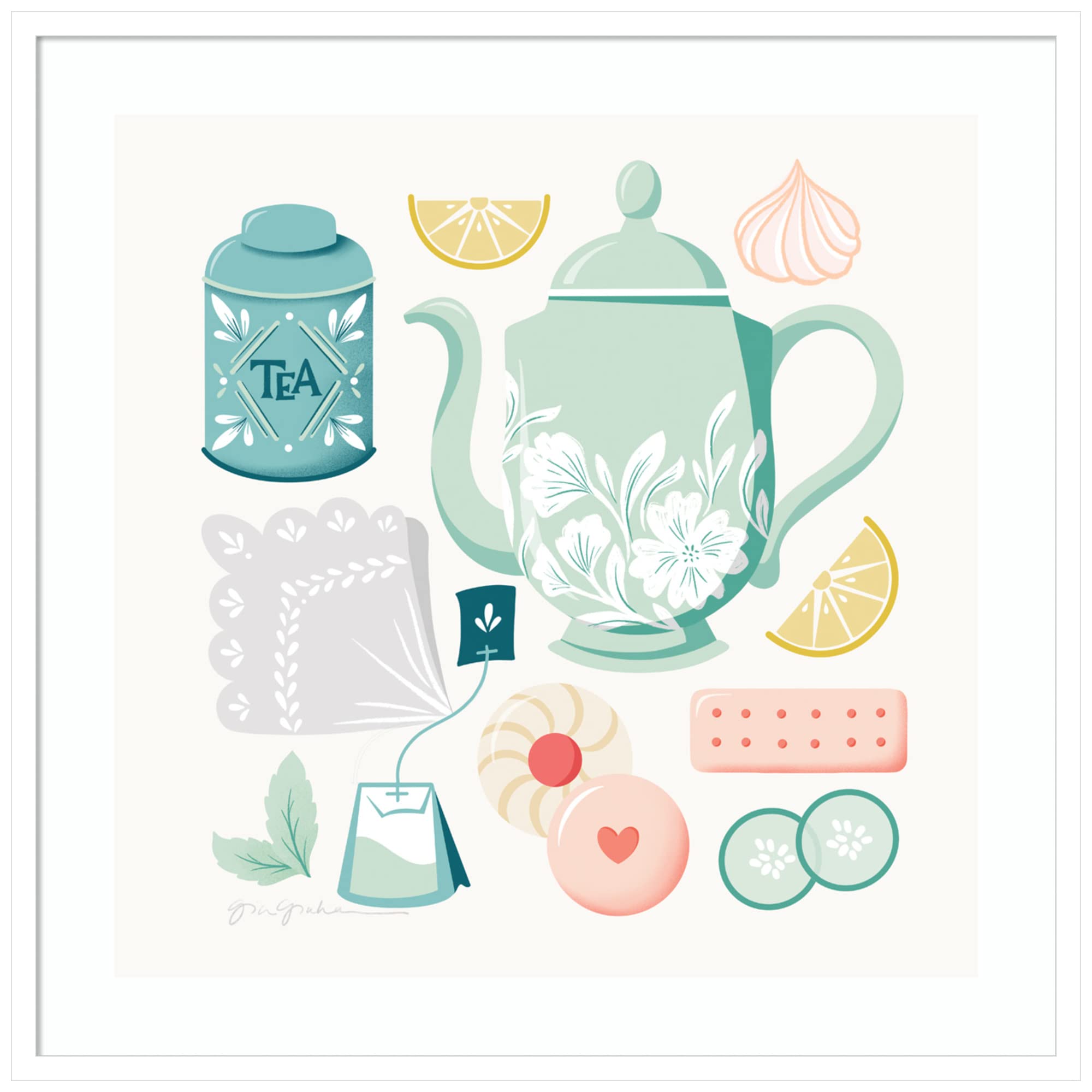 Amanti Art Framed Wall Art Print - 33x33 Tea Time IV by Gia Graham, Vintage Still Life Painting, Large Canvas Poster for Home & Office Decor | Perfect for Living Room, Bedroom, Kitchen, Bathroom or Business Spaces