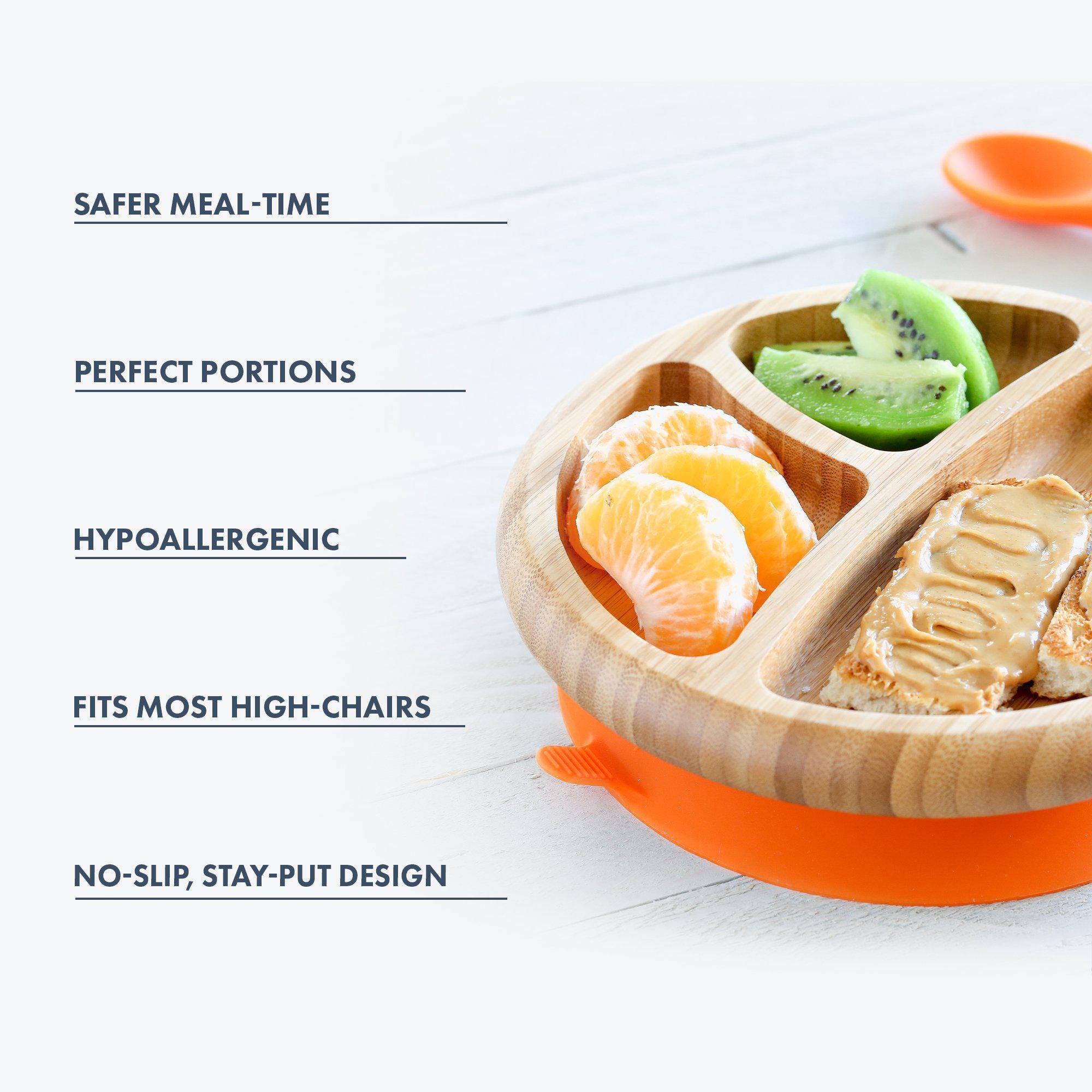 Avanchy Eco-Friendly Bamboo Suction Baby Plate with Spoon - Green | Non-Slip Toddler Feeding Set for Mess-Free Mealtime at Home or Travel