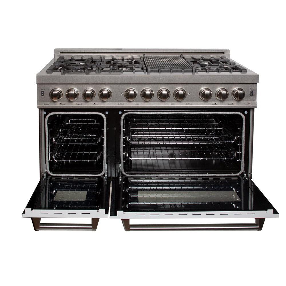 ZLINE 48-inch Professional Kitchen Package - Stainless Steel Dual Fuel Range with White Matte Door & Convertible Vent Hood | Perfect for Home Chefs & Modern Kitchens