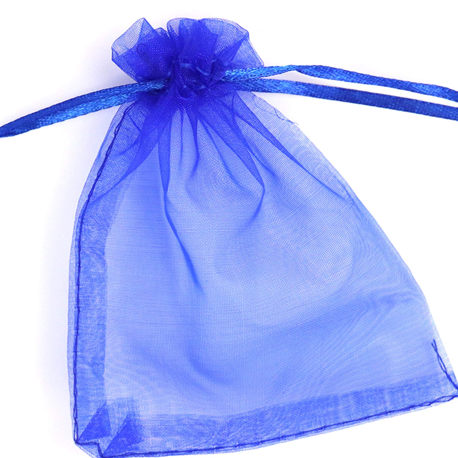 Lautechco 100Pcs 6x8 Inches Royal Blue Organza Gift Bags - Small Mesh Drawstring Pouches for Christmas Party Favors, Wedding Decorations & Jewelry Packaging
