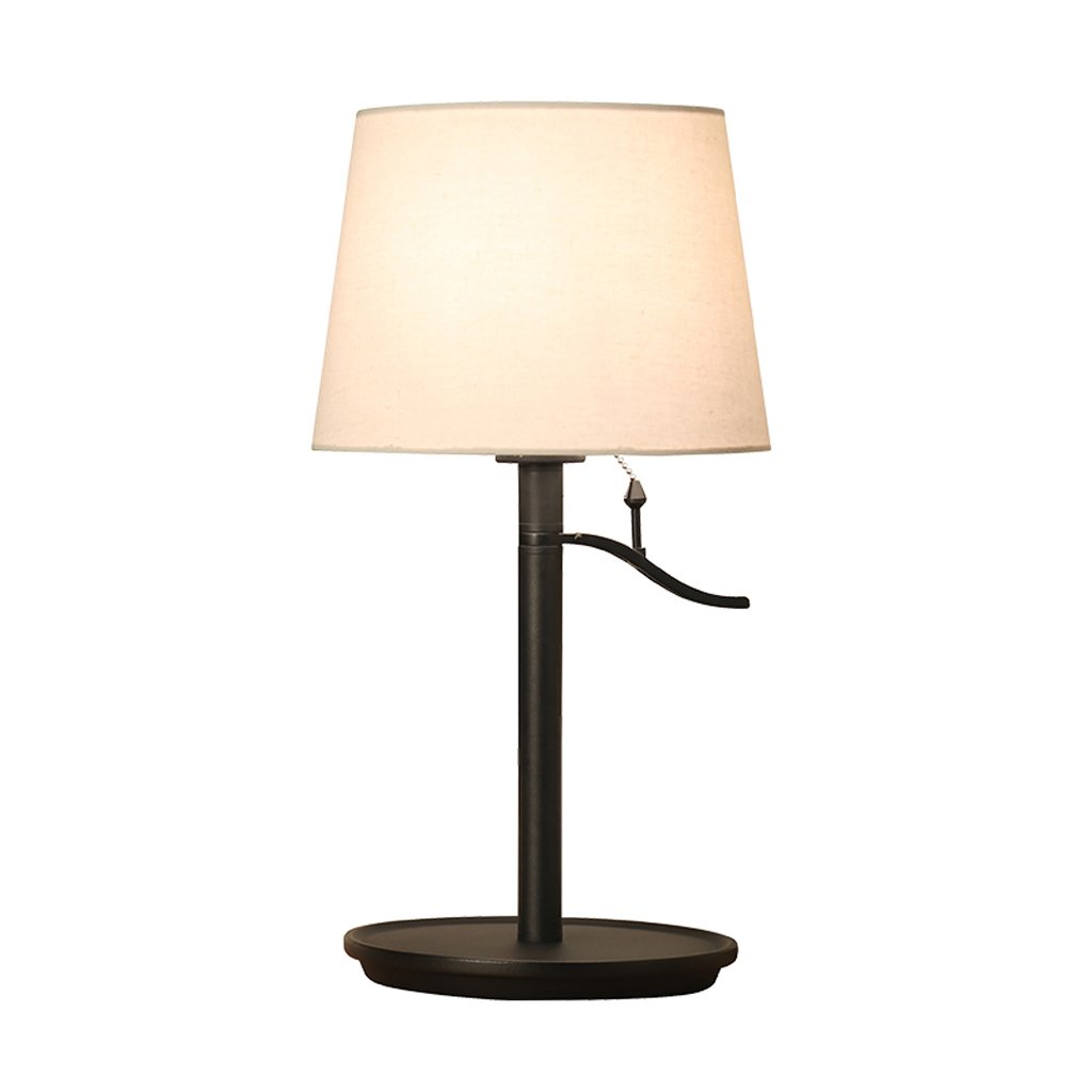 Creative Wrought-Iron Desk Lamp with Circular Linen Shade - Lever Switch E27 Bedside Lamp for Bedroom, Study, Living Room & Dining Room - Perfect for Nightstand, Wedding Decor & Cozy Reading (Black)