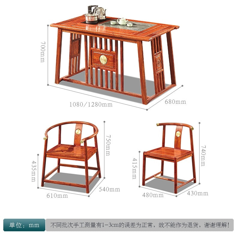 African Rosewood Tea Table Set - Handcrafted Wooden Coffee Table with Matching Stools for Living Room, Patio, or Garden Decor