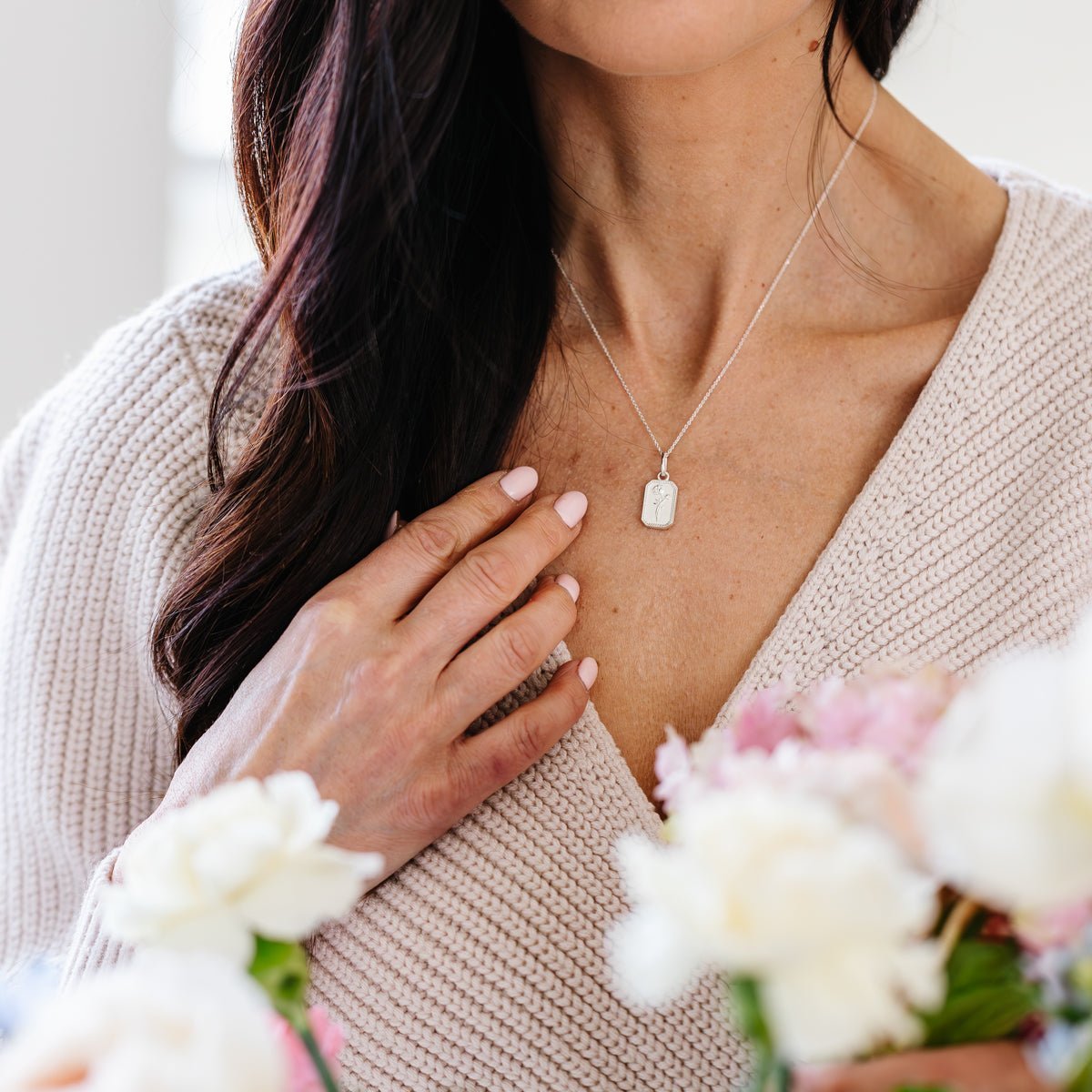 FRAICHE November Birth Flower Necklace - Peony Charm in Sterling Silver | Elegant Gift for Birthdays, Anniversaries & Special Occasions