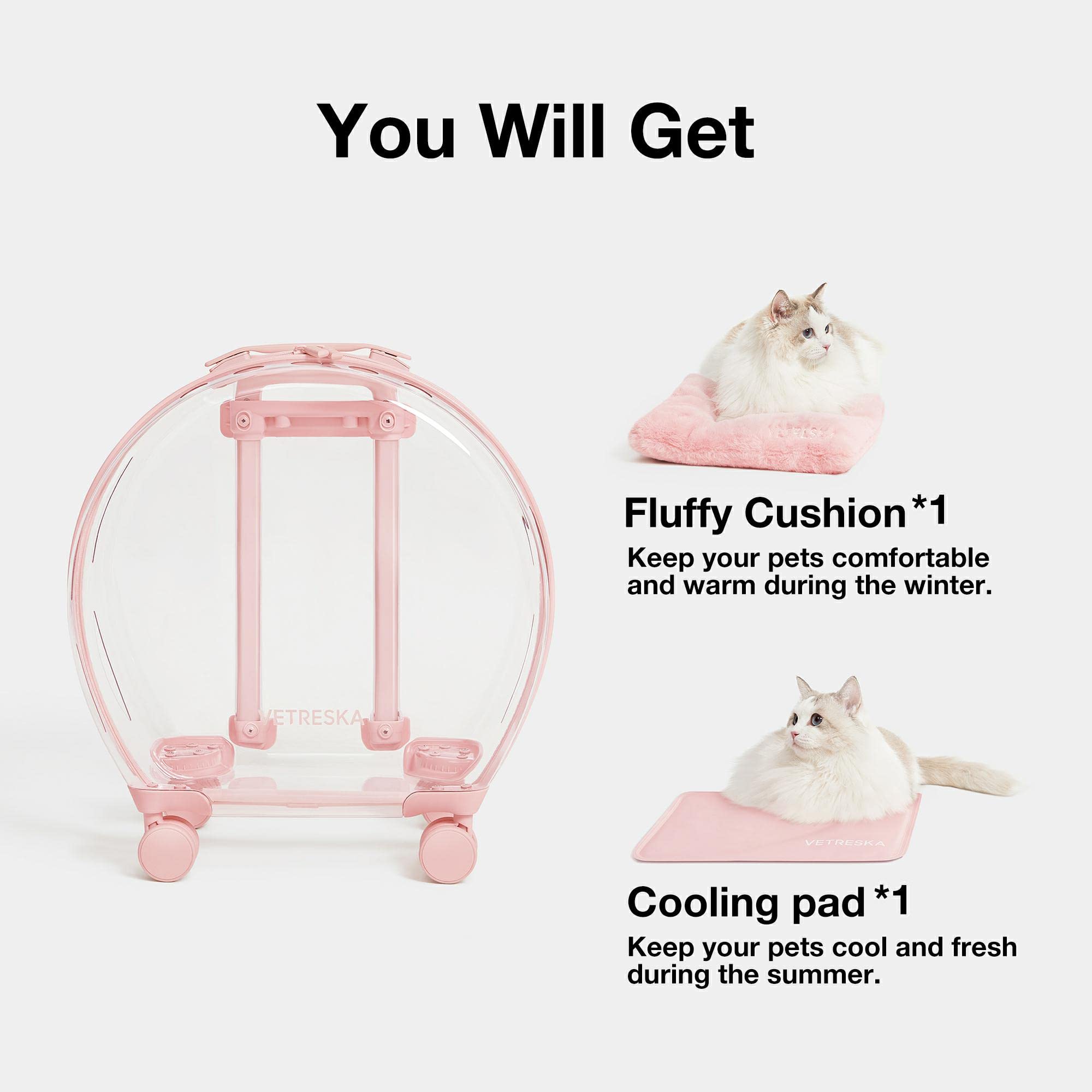 VETRESKA Pink Pet Carrier with Wheels & Telescopic Handle - Travel Carrier for Small & Medium Dogs & Cats - Includes 2 Comfort Mats - Perfect for Airplane, Car & Vet Visits