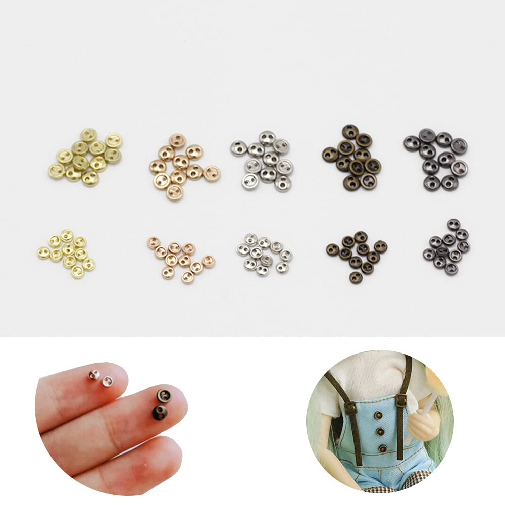 50 PCS 2 Hole Mini Metal Round Buttons - 5mm Small Bronze Buttons for Sewing, Doll Clothes, Bags & DIY Crafts - Perfect for DIY Projects, Scrapbooking & Fashion Accessories