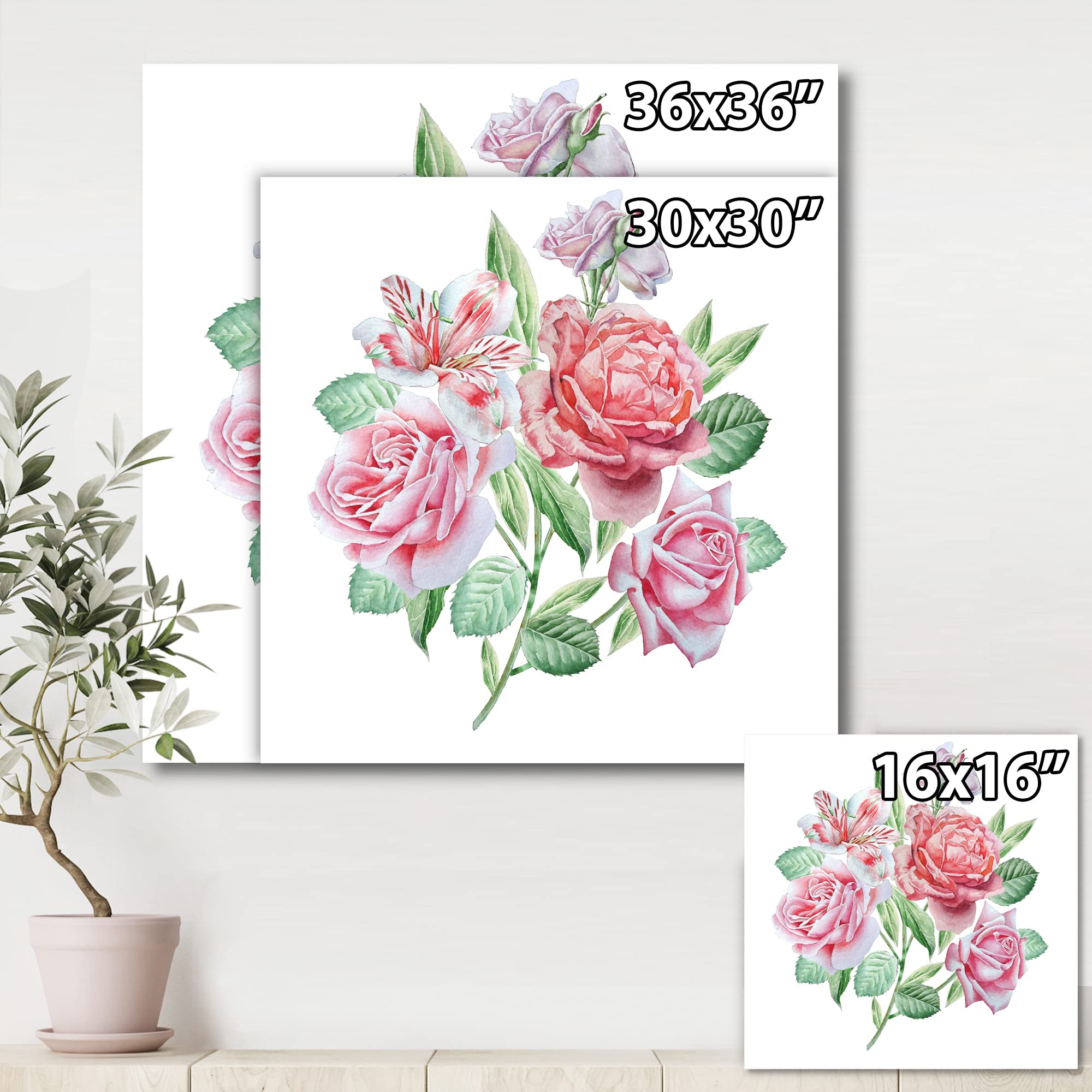 DesignQ Spring Flowers Alstroemeria Rose Traditional Canvas Wall Art - Floral Home Decor for Living Room, Bedroom & Office - Ready to Hang