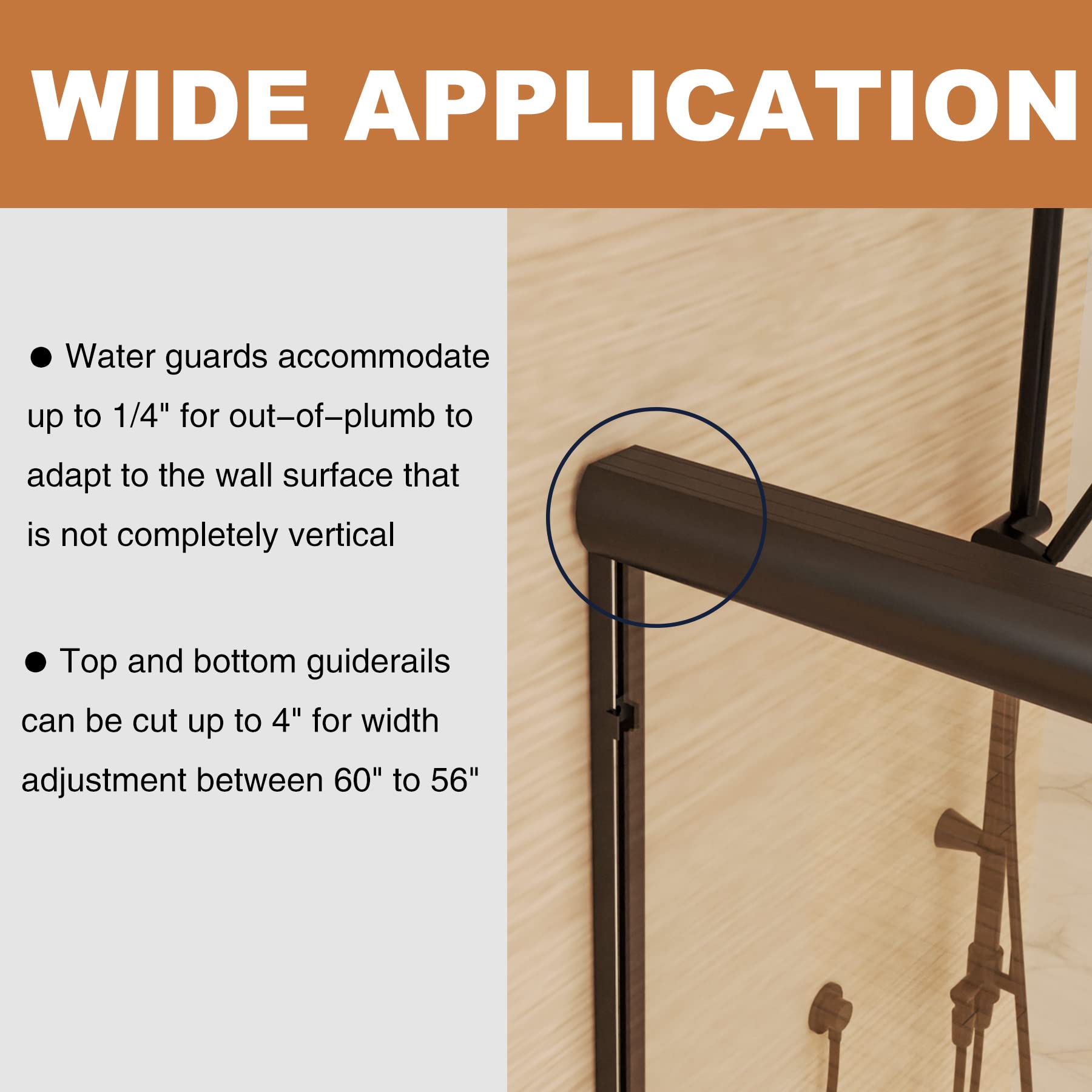 56-60 Inch Sliding Glass Shower Door - 70 Inch Height, Matte Black Frame with 1/4