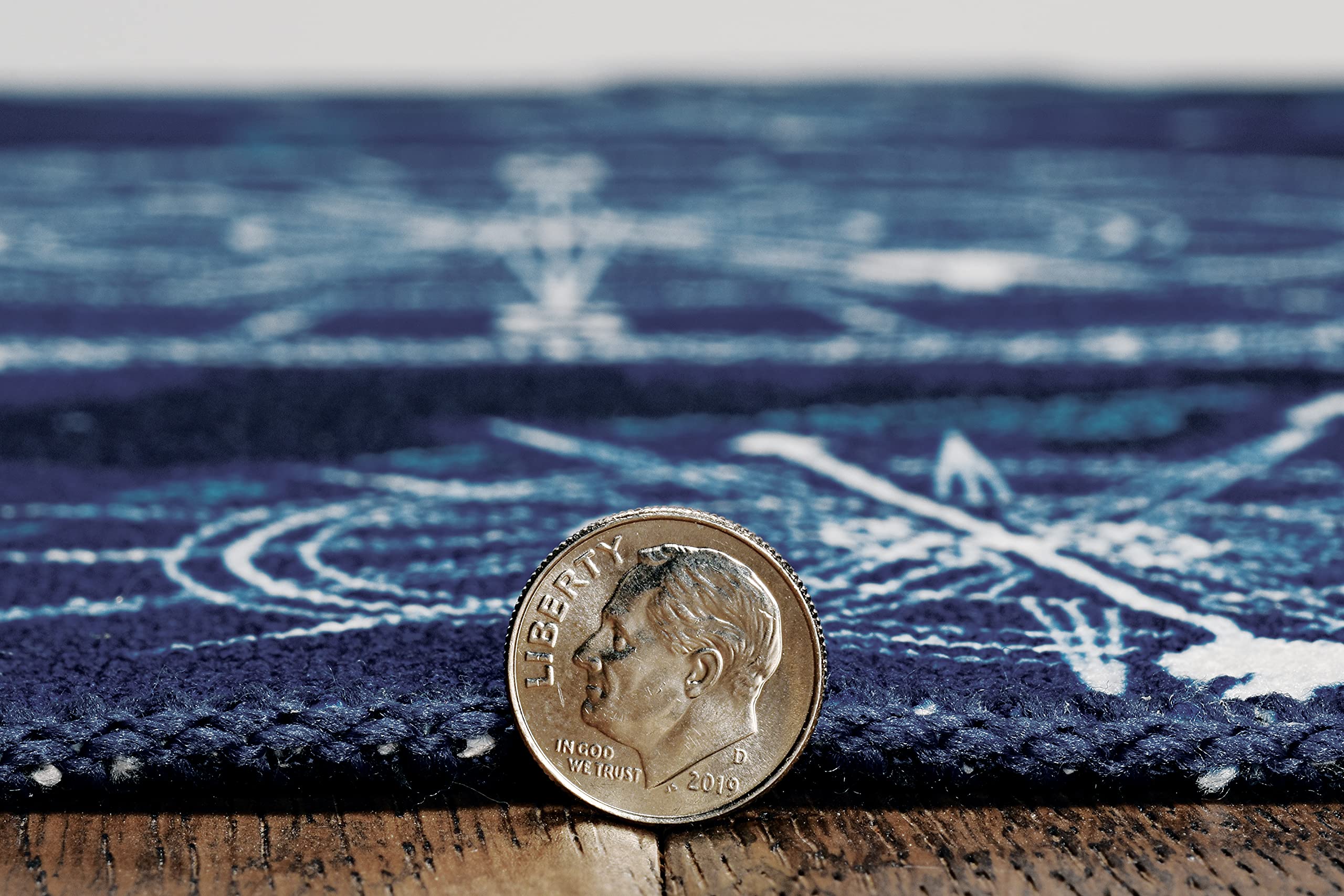 Linon The Anywhere Washable Rug - Velmer Blue & Ivory 5' x 7' Area Rug | Stain Resistant & Machine Washable | Perfect for Living Room, Bedroom, or Office Decor