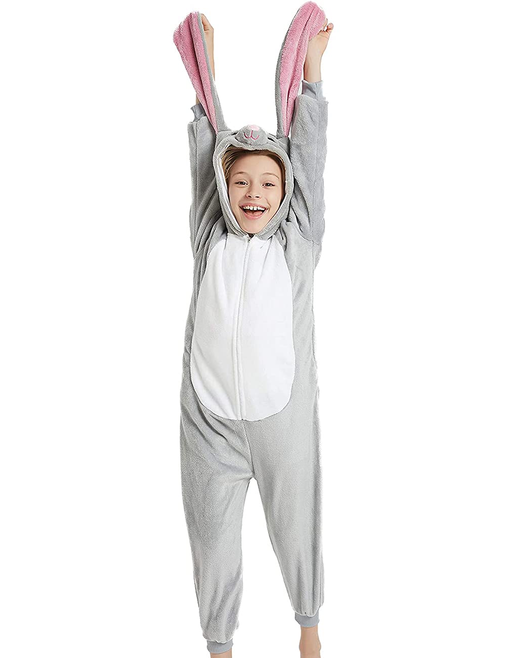 Calanta Easter Bunny Onesie for Kids - Soft Rabbit Animal Costume Pajamas for Girls & Boys - Unisex Halloween, Cosplay & Party Outfit - Perfect for Easter, Christmas & Sleepovers