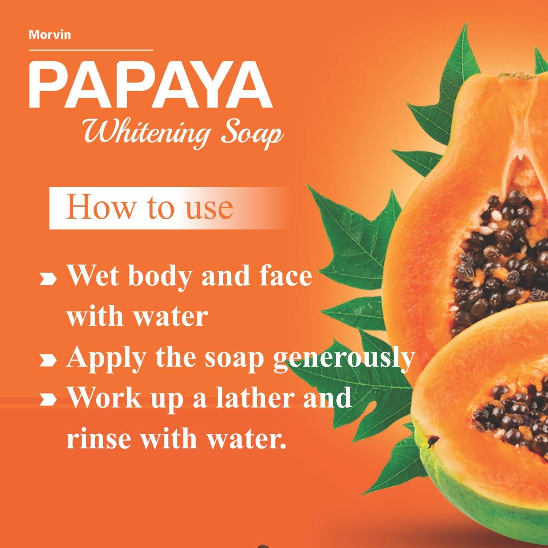 Morvin Papaya Soap for Dark Spots & Acne - Enriched with Papaya Extract & Shea Butter - 75g (Pack of 4) - Brightening Face & Body Cleanser for Glowing Skin - Perfect for Daily Skincare Routine