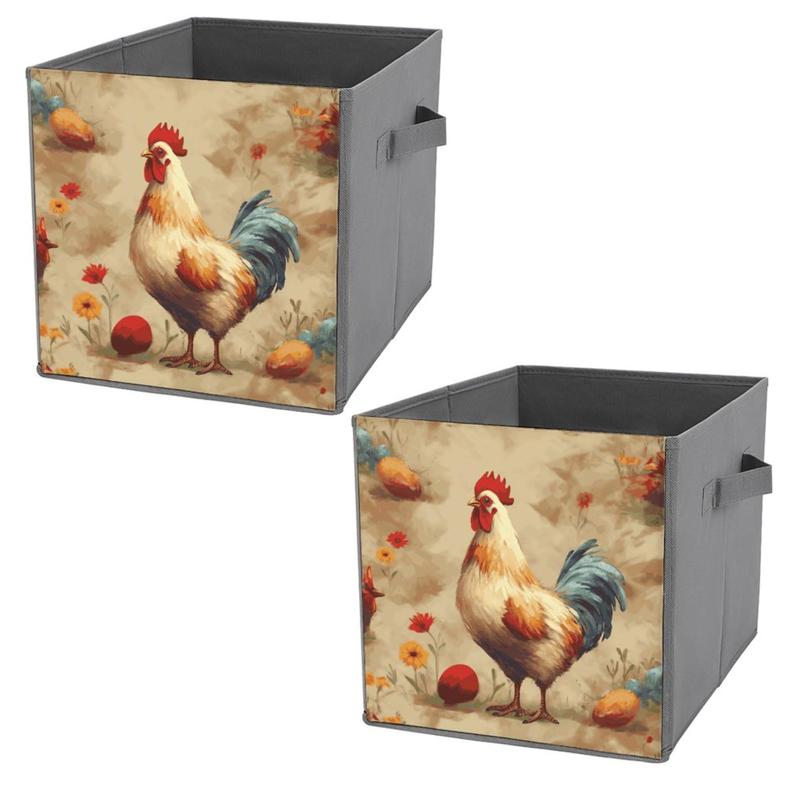 2-Pack Printed Chicken Art Storage Baskets & Bins - Decorative Home Organization Containers for Bedroom, Bathroom, and Closet Storage